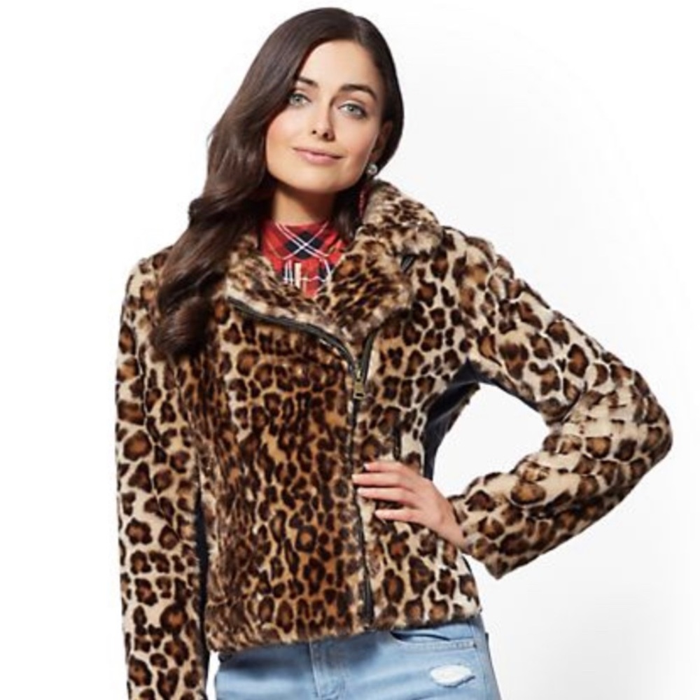 Faux-Fur Leopard-Print Moto Jacket
